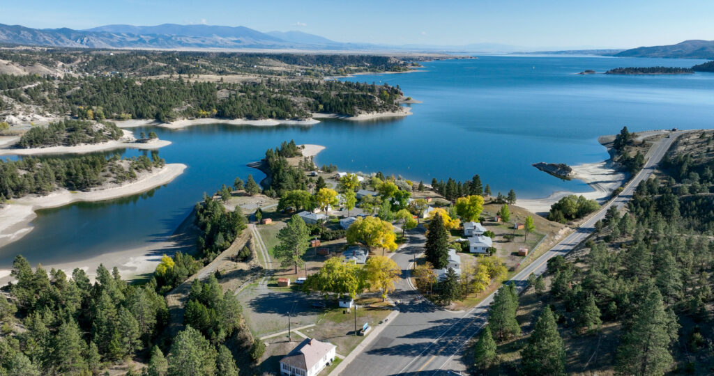 Aerial of Montana Learning Center Campus with Canyon Ferry Reservoir in the background