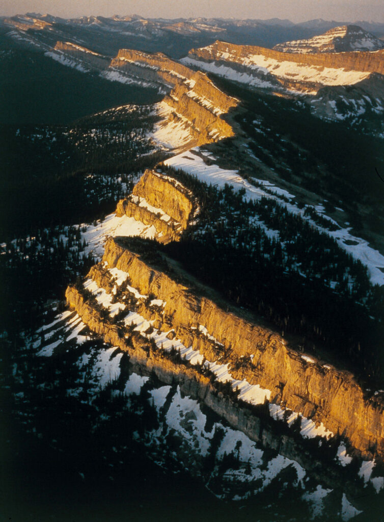 Aerial of the Chinese Wall in the Bob Marshall Wilderness