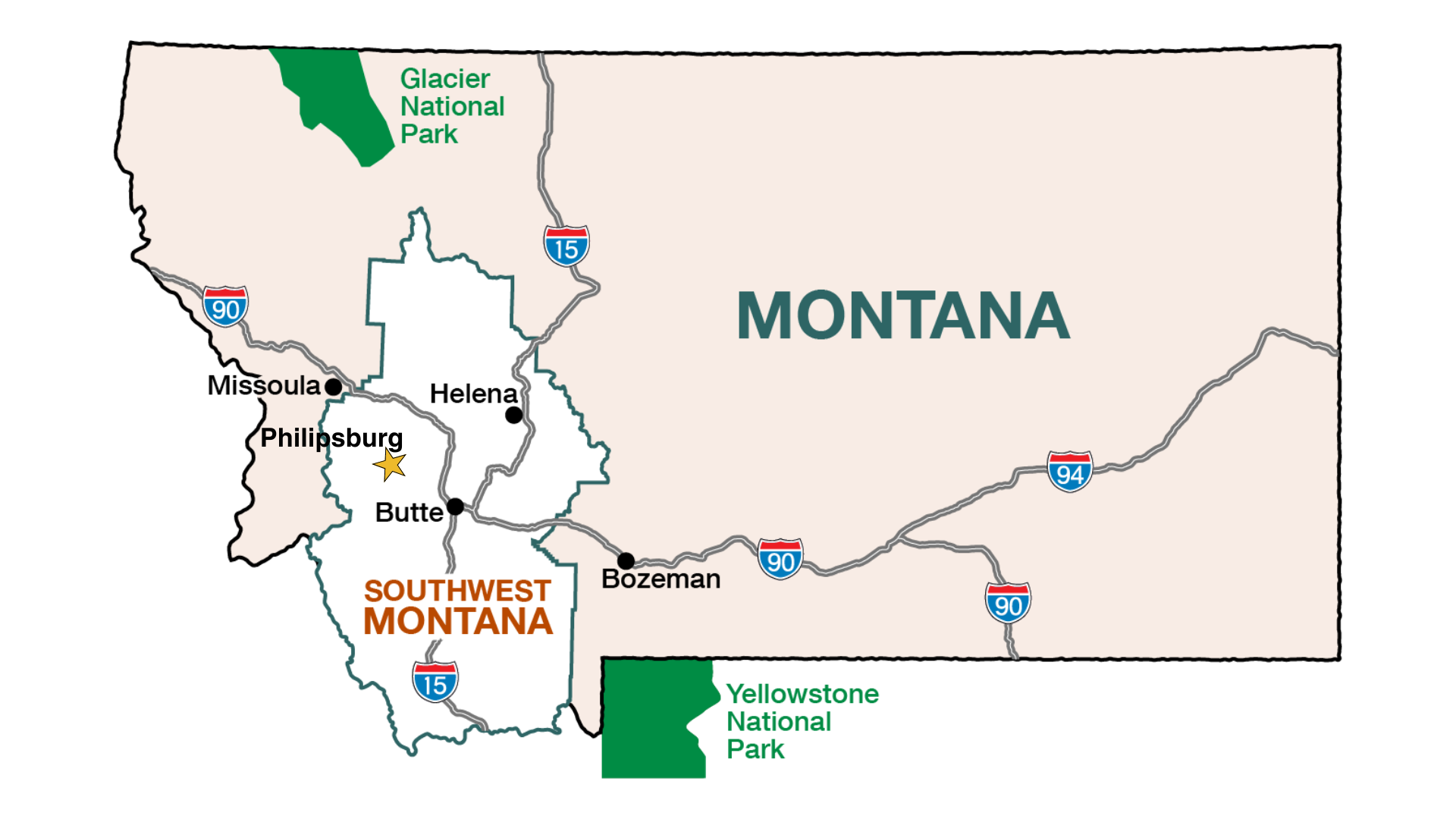 Map of Southwest Montana
