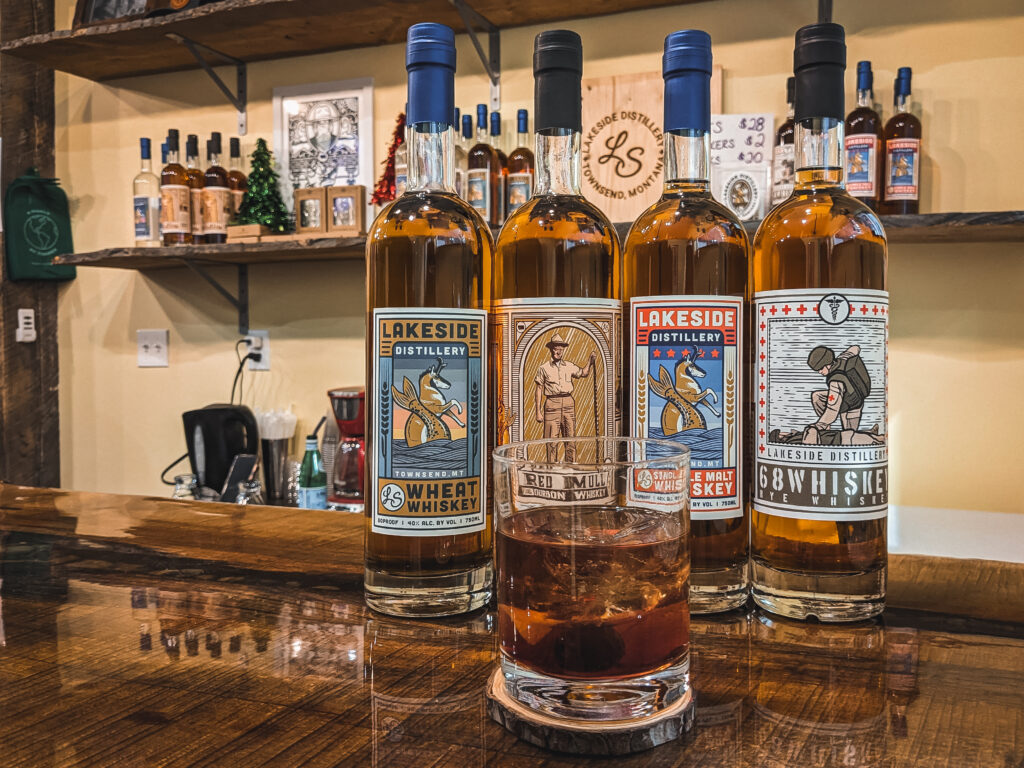 Bottles of whiskey from Lakeside Distillery near Townsend, Montana. Photo by Sarah Bolt, Tempest Technologies.