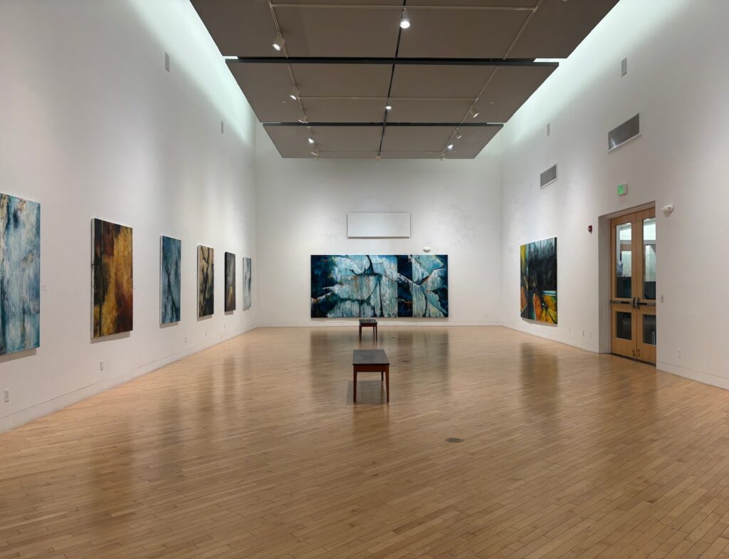 Interior gallery at the Holter Museum of Art in Helena, Montana. Contemporary art is on display in the gallery. Photo by Alyssa Starr, Tempest Technologies.