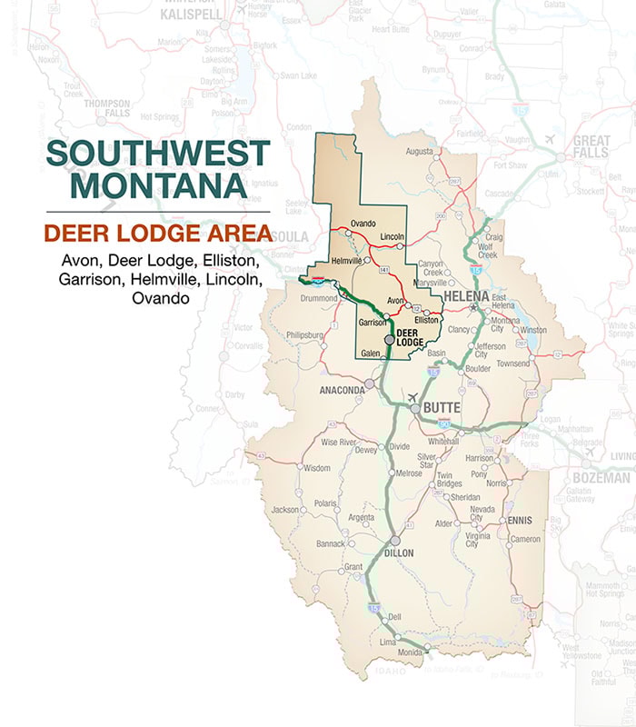 Southwest Montana Deer Lodge Area Map