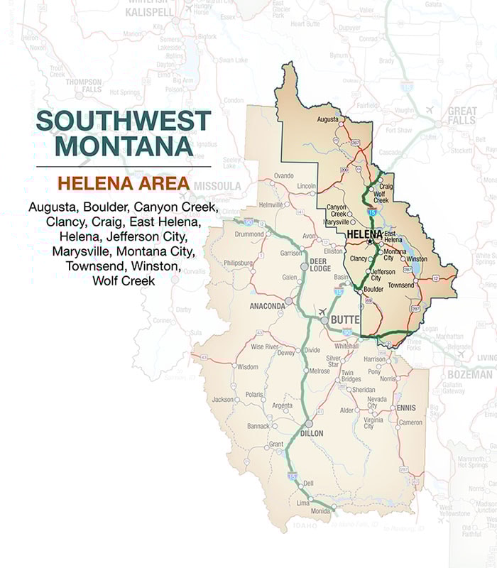 Southwest Montana Helena Area Map